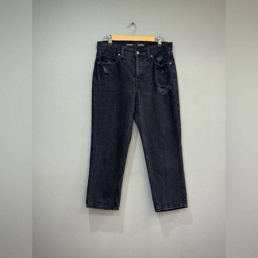 SALE! Black Old Navy Slouchy Straight Cropped Jeans Size 6 EUC